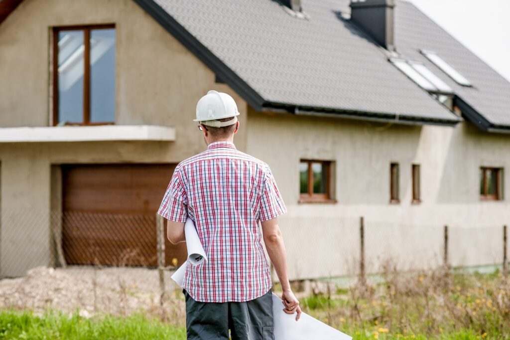A home improvement marketing professional wearing a hard hat